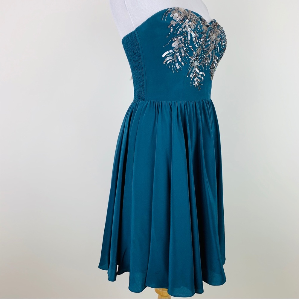 Rebecca Taylor Beaded Feather Silk Strapless Dress - Picture 6 of 8